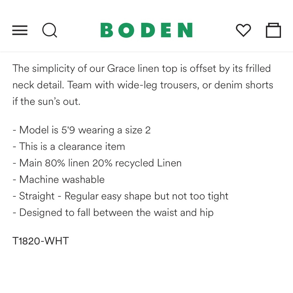 BODEN Grace Linen Top white - Picture 8 of 8